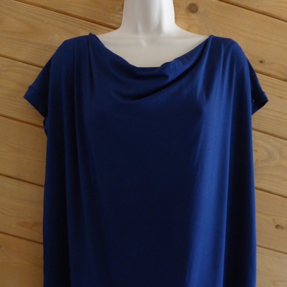 Eileen Fisher Navy Blue Bonnet Drape Front Jersey Cap Sleeve Above Knee Dress S - Picture 3 of 11